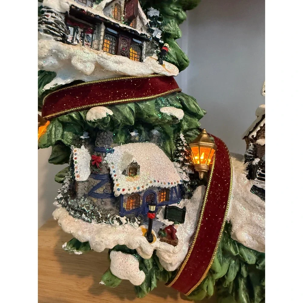 Thomas Kinkade Christmas Village Wreath Illuminated Hamilton Collection 16in